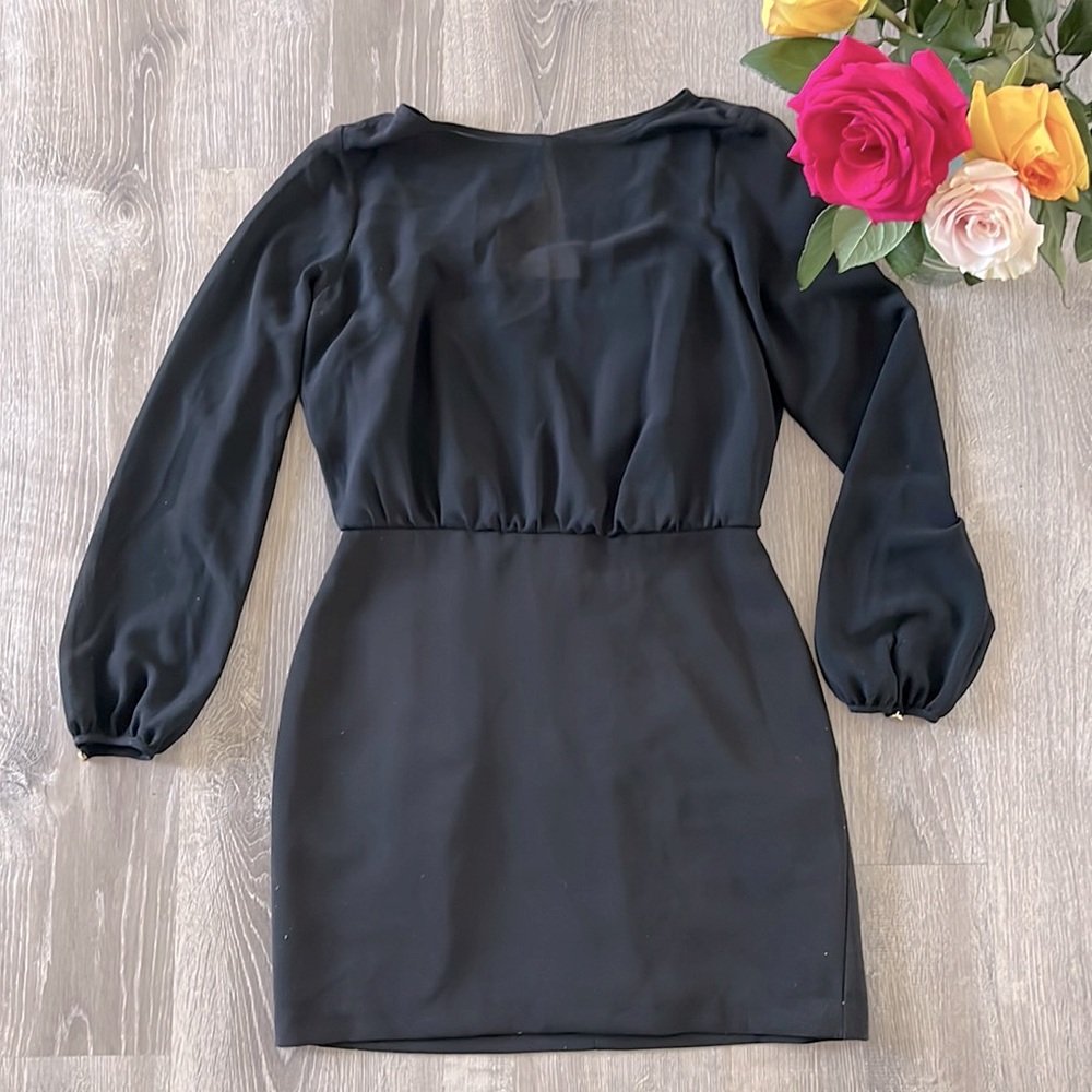 LBD Banana Republic Black Long Sleeve Sheer Cocktail Dress Sz 4 Wedding Guest